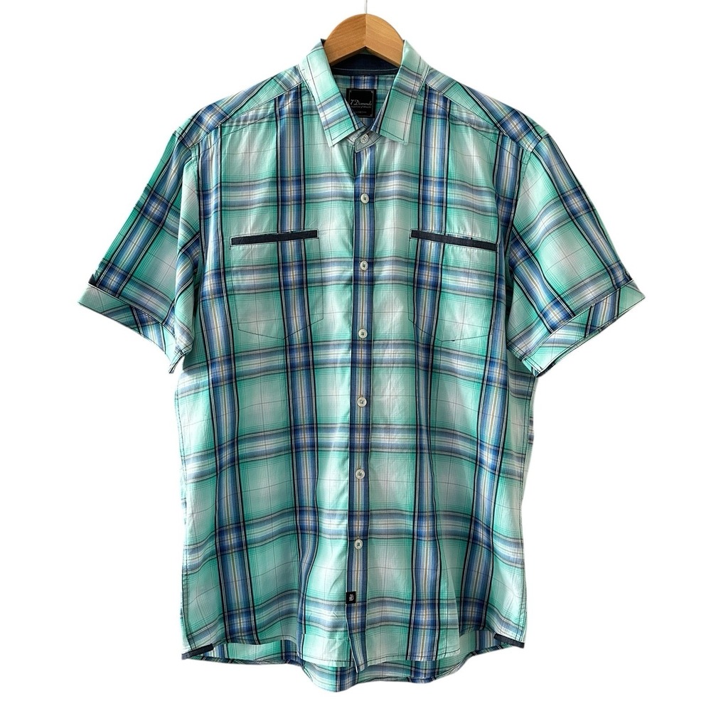 7 Diamonds‎ Men's Plaid Short Sleeve Button Shirt Size L Surfcore Western Casual